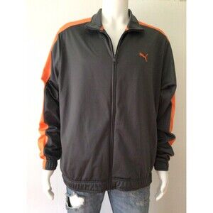 PUMA Sport Lifestyle Men's Gray/Orange Zip Athletic Warm Up Jacket (Size XL)